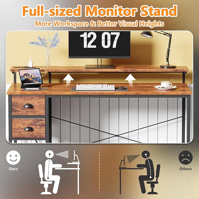 55 Inch Computer Desk with Power Outlets & LED Lights, Home Office Desk with - Image 6