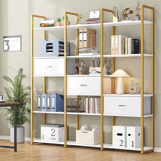 73.6" Tall Bookshelf with 3 Drawers and 16 Storage Shelves, Industrial Bookcase - Image 9