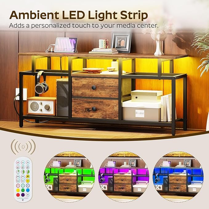 TV Stand with LED Light and Power Outlets, Entertainment Center with Fabric - Image 5