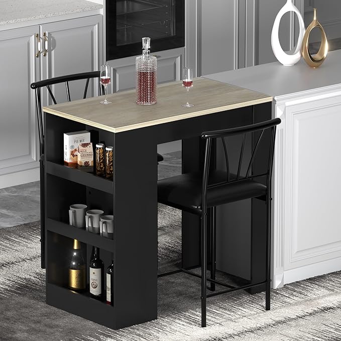VECELO Small Bar Table and Chairs Tall Kitchen Breakfast Nook - Image 2