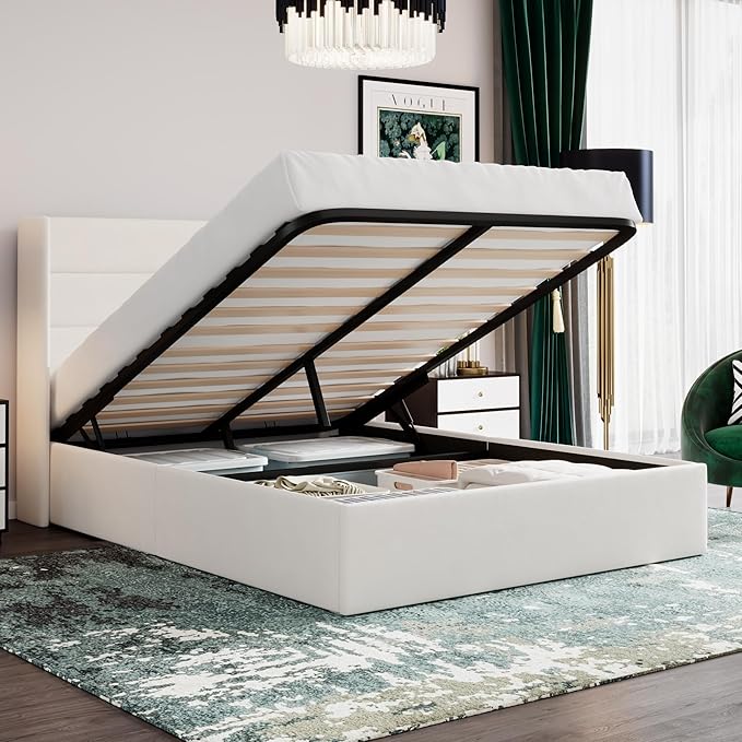 SHA CERLIN Full Size Lift Up Storage Bed/Velvet Upholstered/Modern Wingback by SHACERLIN