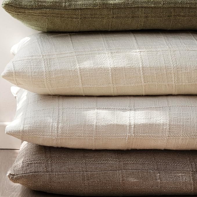 Foindtower Set of 2 Decorative Linen Check Throw Pillow Covers Neutral - Image 6