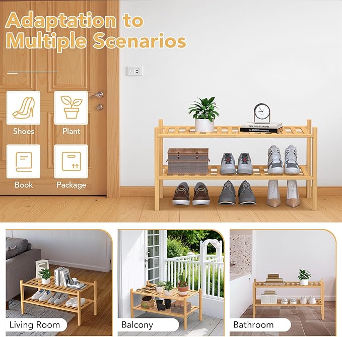 Haddockway Large 2 Tier Bamboo Shoe Rack Storage Organizer, Small Space - Image 7