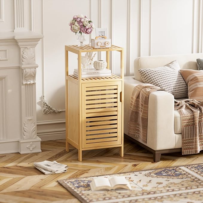 HITNET Bathroom Cabinet Freestanding, Small Bamboo Floor Cabinet, 4 Tier Single - Image 7