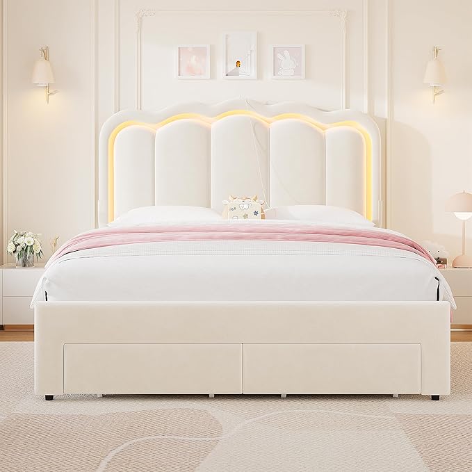Queen Upholstered LED Bed Frame - Image 8
