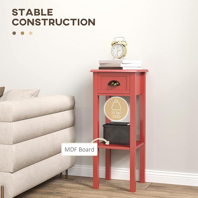 HOMCOM 2-Tier Side Table with Drawer, Narrow End Table with Bottom Shelf - Image 5