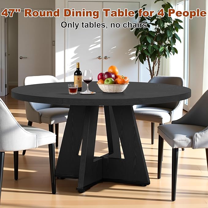 Round Dining Table for 4, 47 Inch Dinner Table Farmhouse Wooden Circle Kitchen - Image 3
