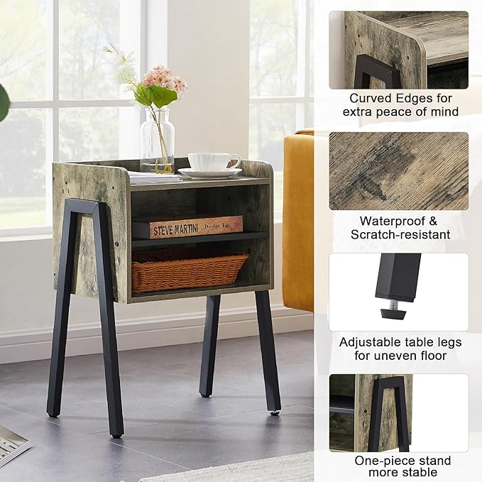 VECELO Night Stand Industrial End Table, Bedside Table - Image 6