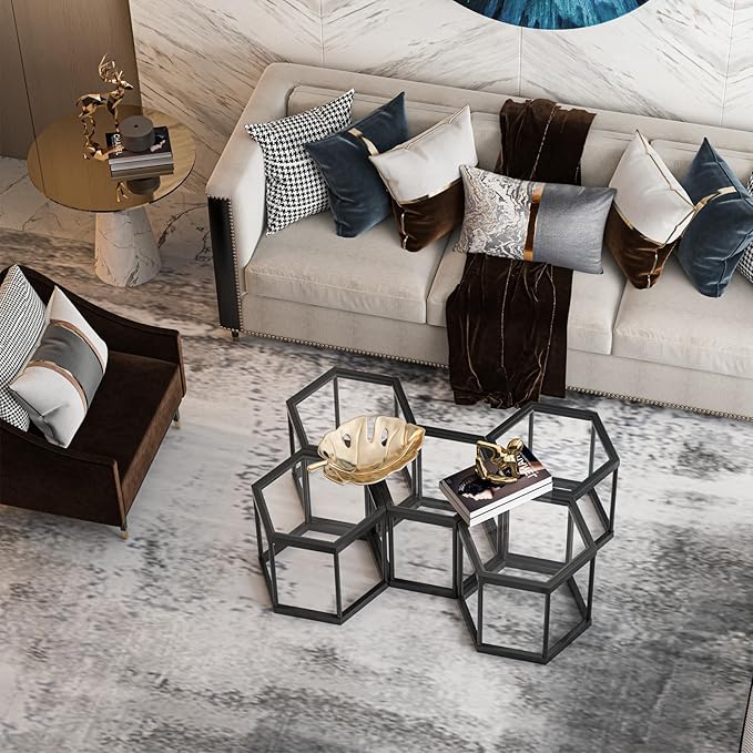 Coffee Table Glass Modern Coffee Table, Hexagon Free Combination Glass Center - Image 5