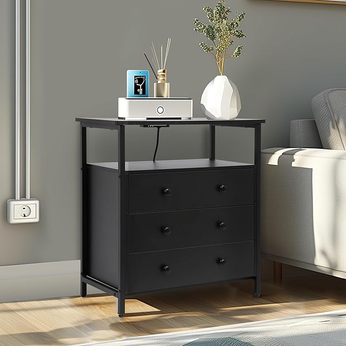 3 Wooden Drawers Night Stand, 27 Inch Wide Nightstand - Image 8