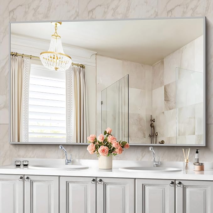 36x60inch Brushed Nickel Bathroom Mirror, Large Rectangular Wall Mirrors by Welcometocofeny