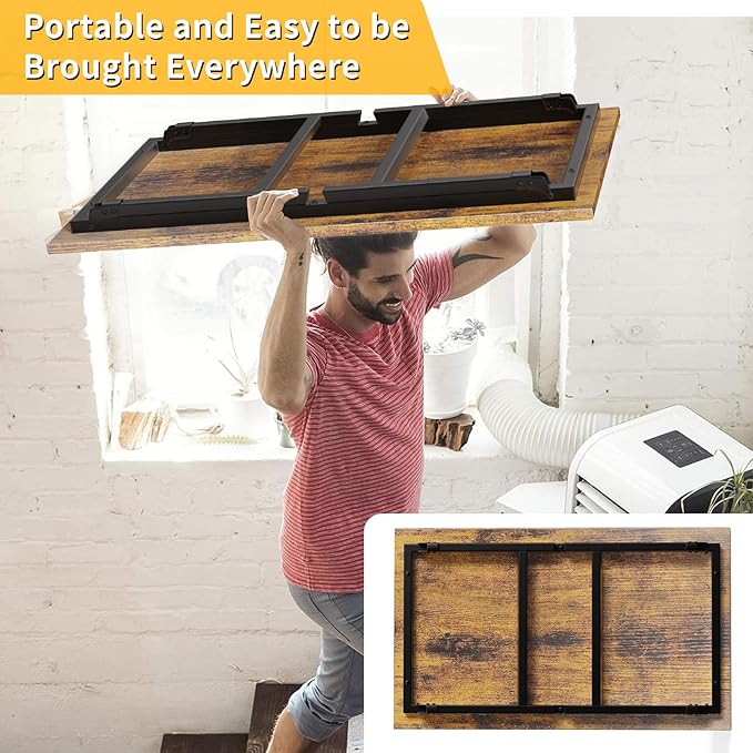 Folding Coffee Table, Portable Wood Low Table - Image 4