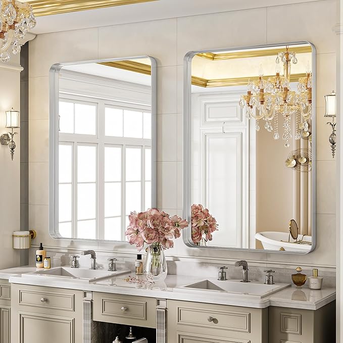 Bathroom Mirror 24x32 inch, Modern Round Corner Bathroom Vanity Mirror - Image 2