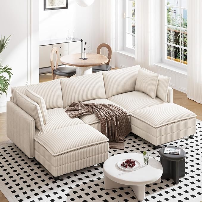 Vesgantti 109" U Shaped Cloud Sectional Sofa, Comfy Corduroy Upholstered by Vesgantti