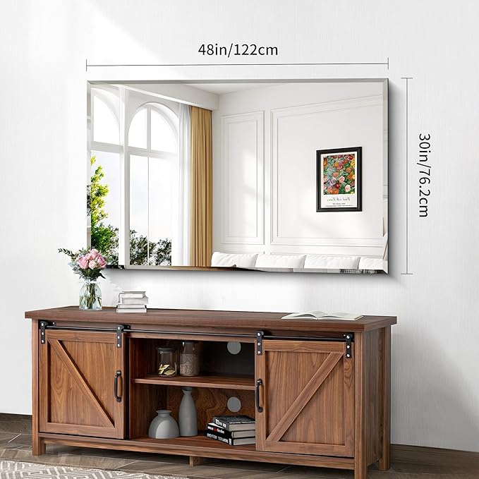 Beveled Bathroom Mirror, 30x48 Inch Large Frameless Mirrors - Image 2