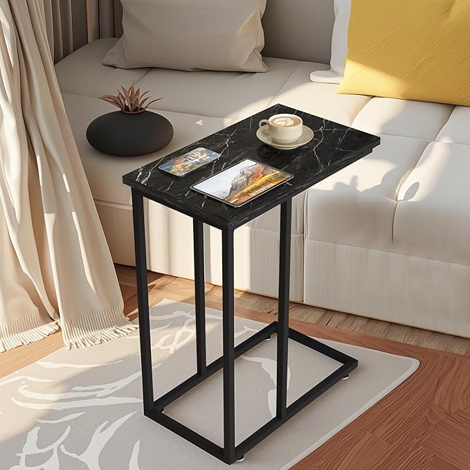 VECELO C Shaped End Side Table for Sofa Couch and Bed Snack TV Tray for Living - Image 2