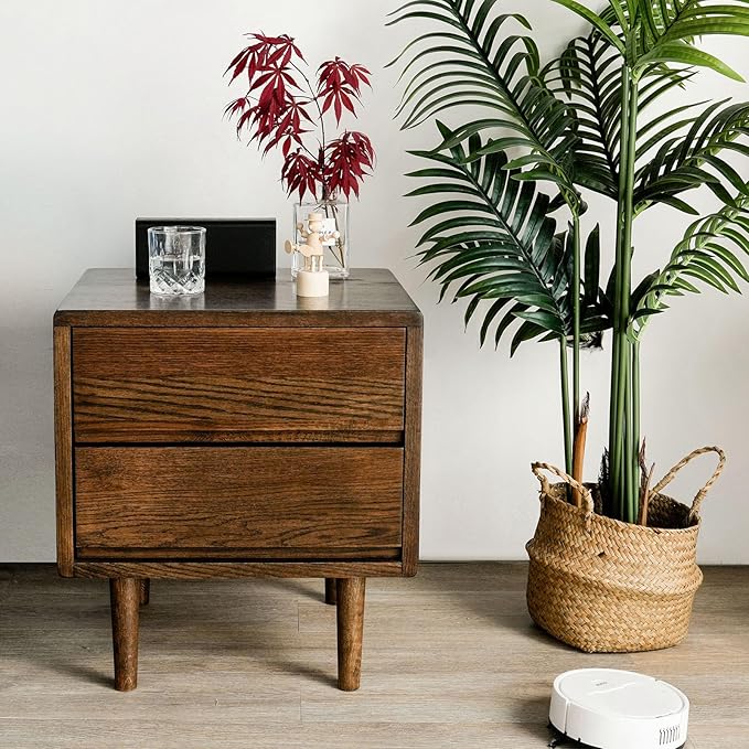 Night Stand, Mid Century Modern Nightstand w/2 Drawers, Boho Small Bedside Table - Image 3