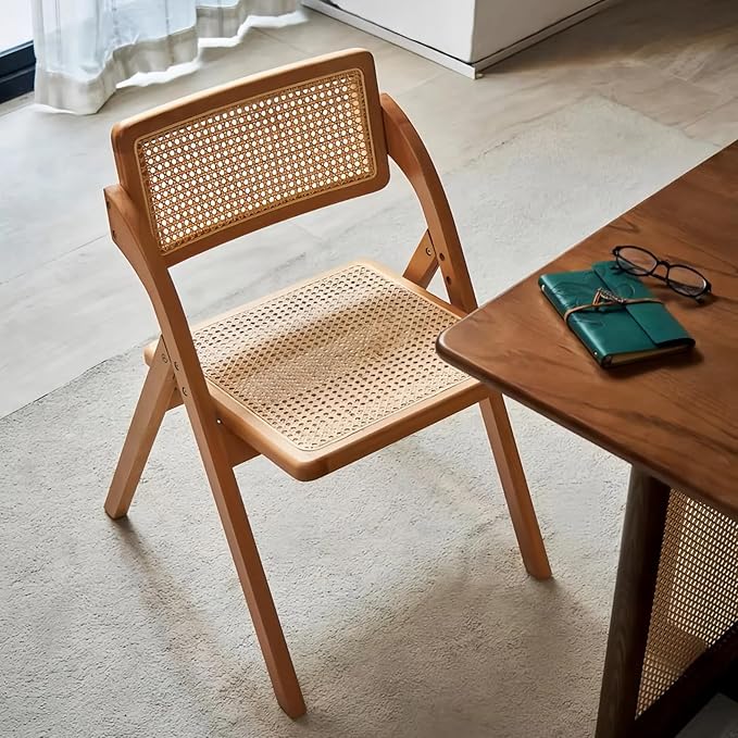 Simple Rattan Dining Chair Set of 2, Foldable Lounge Chair, Suitable - Image 4