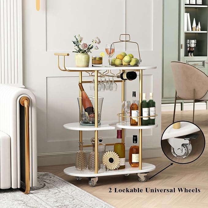 3 Tier Gold Bar Carts for Home Bar Serving Cart - Image 4