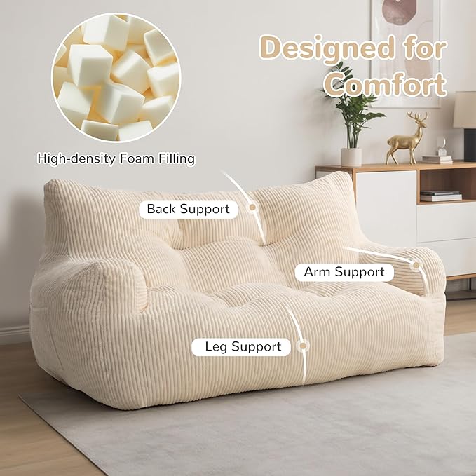 Pamapic Bean Bag Chair, 2 Seat Loveseat Sofa, Ultra Soft Dutch Velvet, Fluffy - Image 4