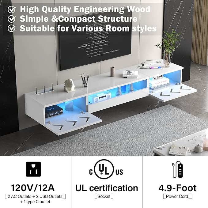 Floating TV Stand, Floating Wall Mounted TV Shelf - Image 7