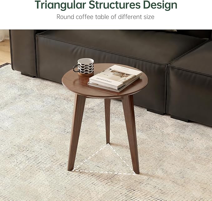 100% Solid Oak Round Side Table Set of 2, Small Bedside Table - Image 5