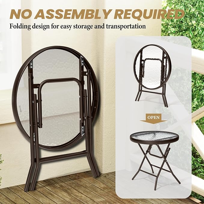 Foldable Side Table with Tempered Glass Top 18" Outdoor Folding Side Table - Image 4