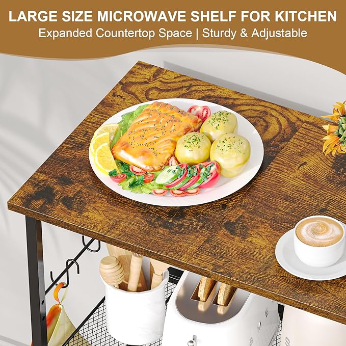 Rolling Kitchen Microwave Stand, 3-Tier Microwave Cart Table - Image 6