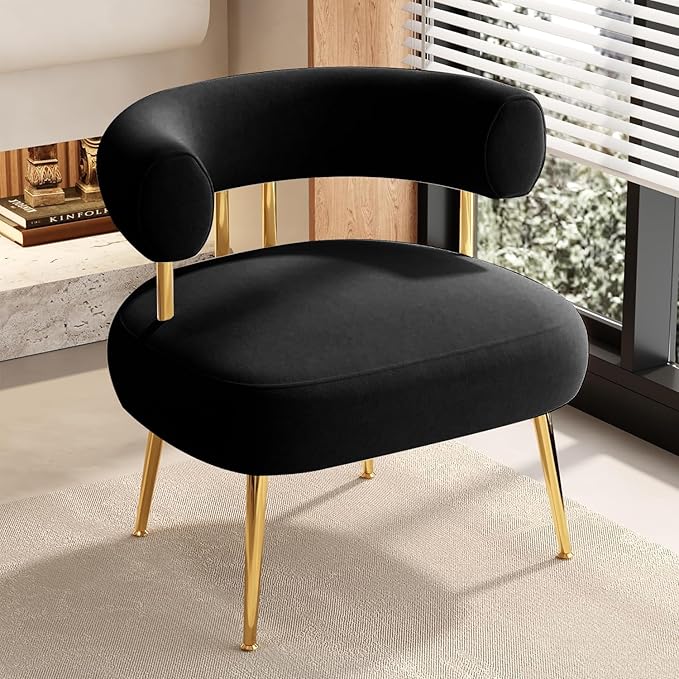 Modern Velvet Accent Chair, Round Upholstered Barrel Armchair by SEYNAR
