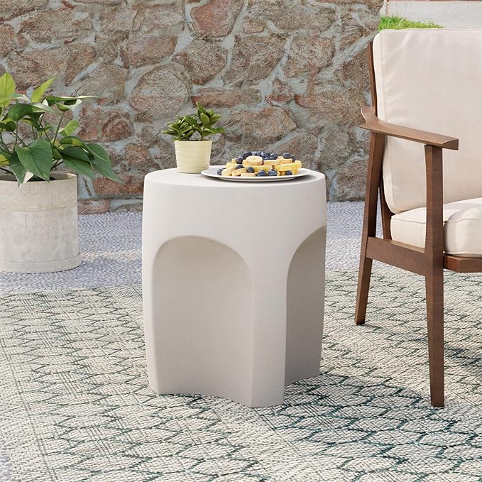 COSIEST Set of 2 Concrete Side Table Drum Shape, 2 Pieces Outdoor Side Table - Image 6