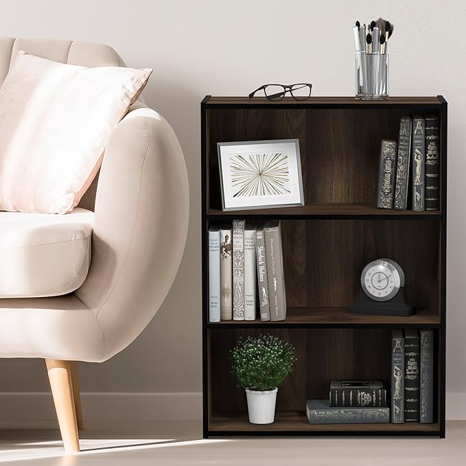Furinno Pasir 3-Tier Open Shelf Bookcase, Columbia Walnut - Image 2