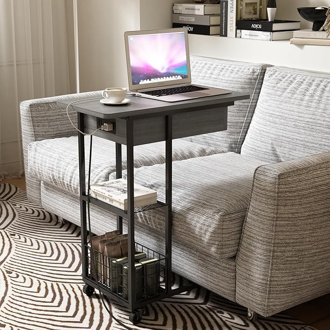 LIDYUK C Shaped End Table with Charging Station, Flip Top Side Table with USB - Image 4
