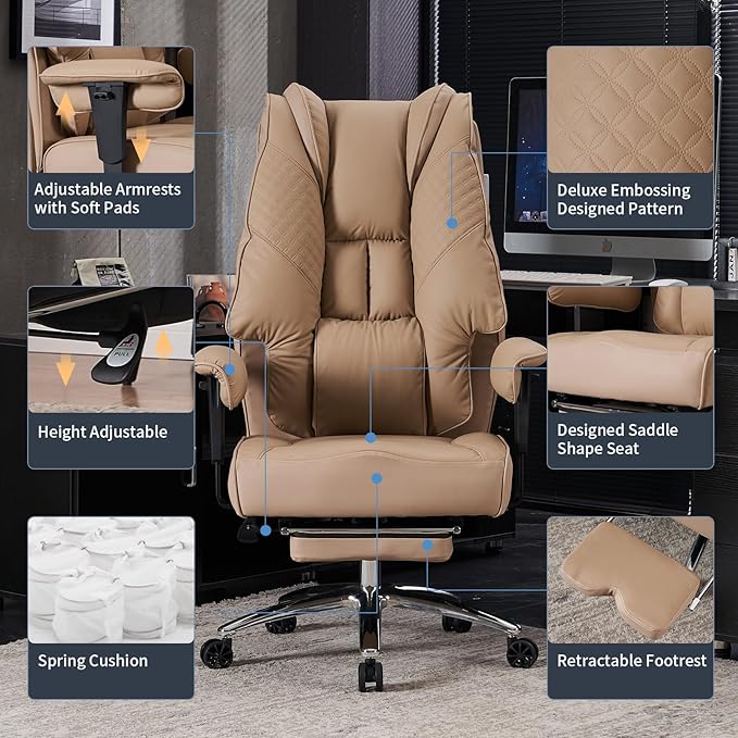 Big and Tall Office Chair 400lbs Wide Seat, Leather High Back Executive Office - Image 3