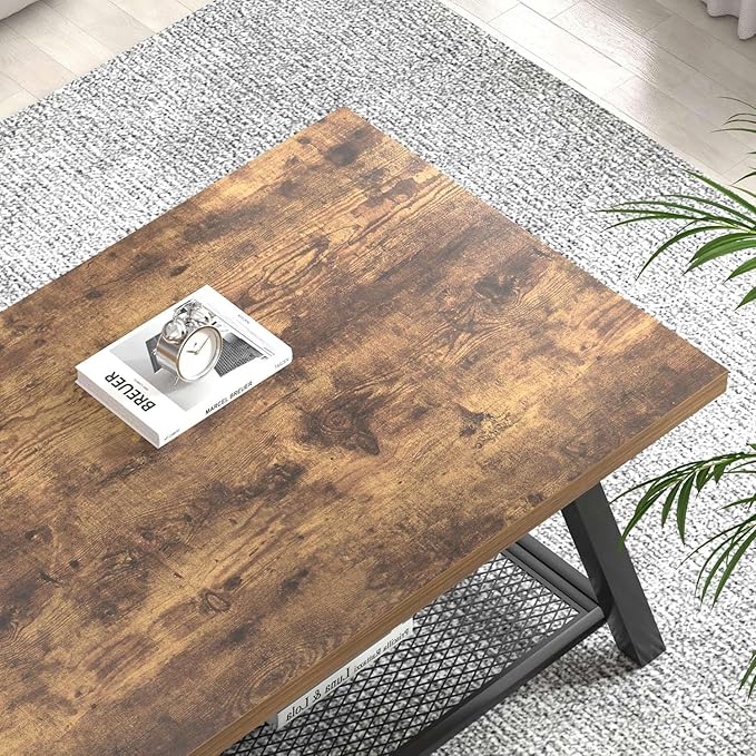 FOLUBAN 47 Inch Coffee Table, Industrial Wood and Metal Living Room Table - Image 5