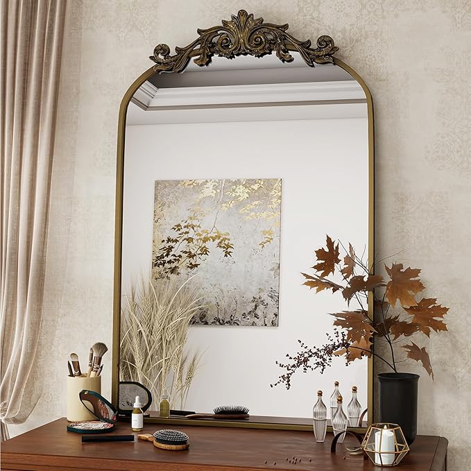 Vintage Arched Bathroom Mirror, 26x38 Inch Retro Wall Mounted Vanity Mirror by VooBang