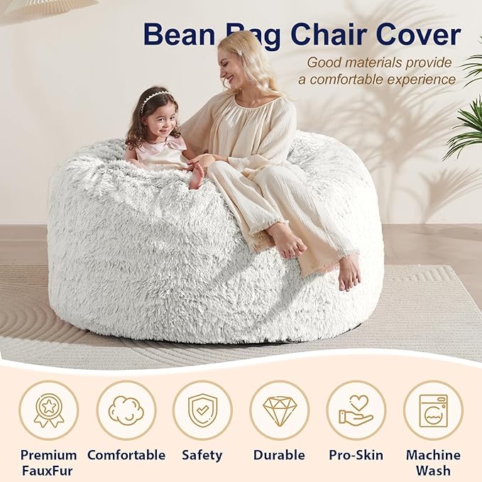 Giant Bean Bag Covers Only, Fluffy Stuffed Beanbag Chair Covers No Filler - Image 5