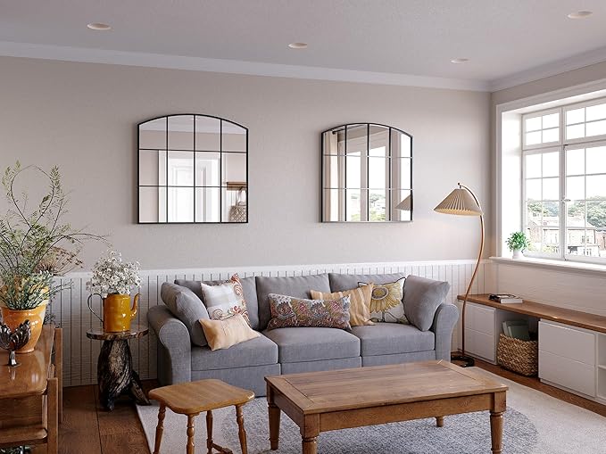 Window Pane Black Mirror, Large Arch Grid Mirror - Image 2