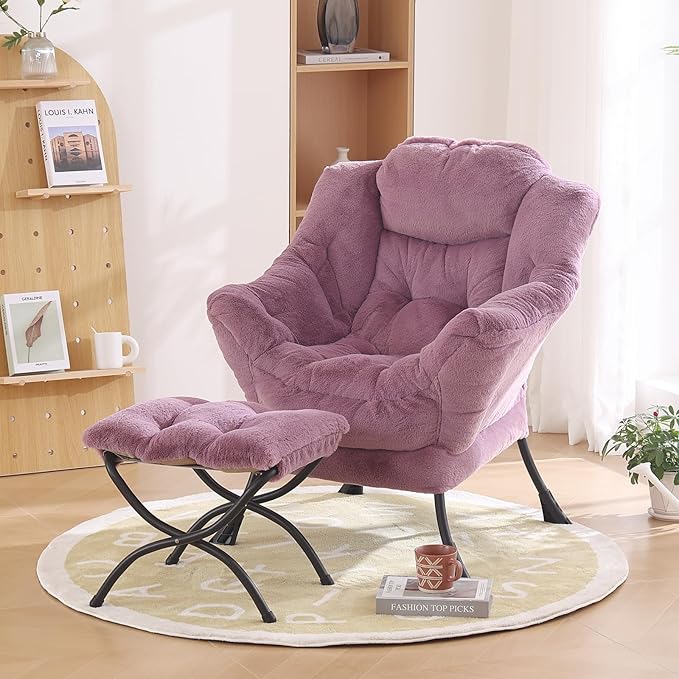 Oversized Chair with Ottoman, Modern Chair with Folding Footrest, Lounge Accent - Image 7