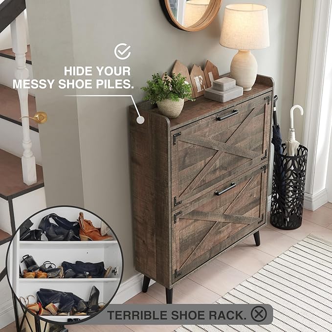 Shoe Storage Cabinet, Farmhouse Shoe Organizer - Image 3