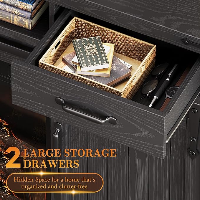 59'' Fireplace TV Stand with 3D Flame Electric Fireplace Heater, Entertainment - Image 4