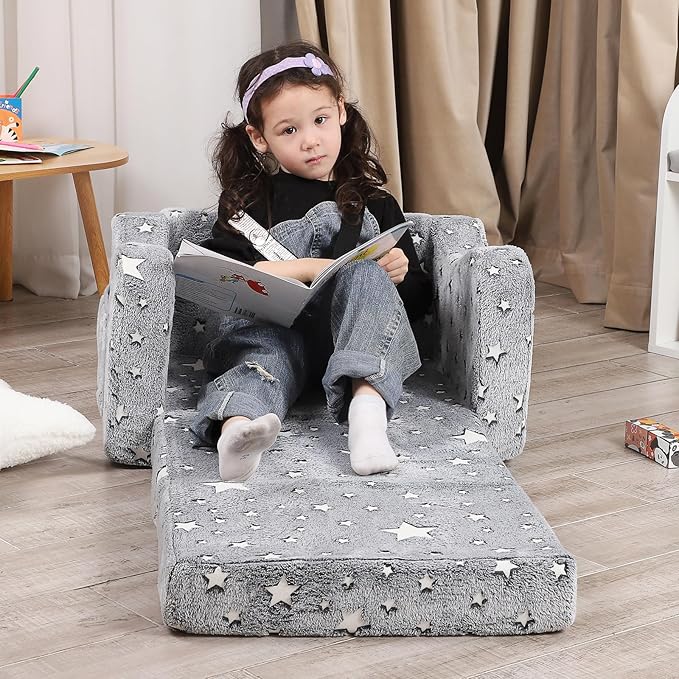 Star Glow in The Dark Toddler Couch, 2-in-1 Toddler Soft Couch Fold Out - Image 3