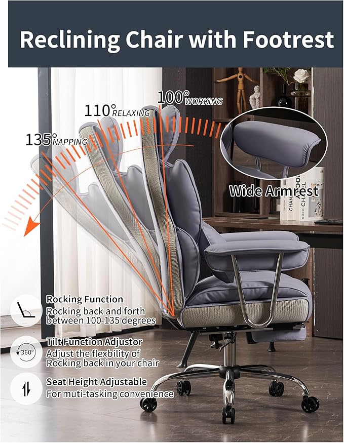 Efomao Big and Tall Office Chair 400LBS, Heavy Duty Executive Office Chair - Image 5