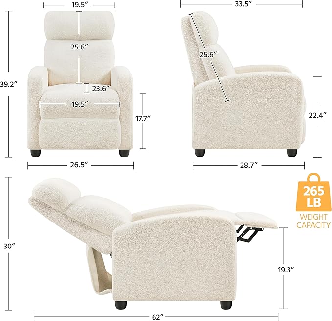 Yaheetech Fabric Recliner Chair Single Sofa Home Theater Seatting Adjustable - Image 3