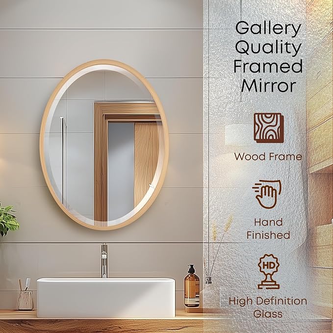 OVALCREST - Oval Wooden Beveled Wall Mirror - Image 2