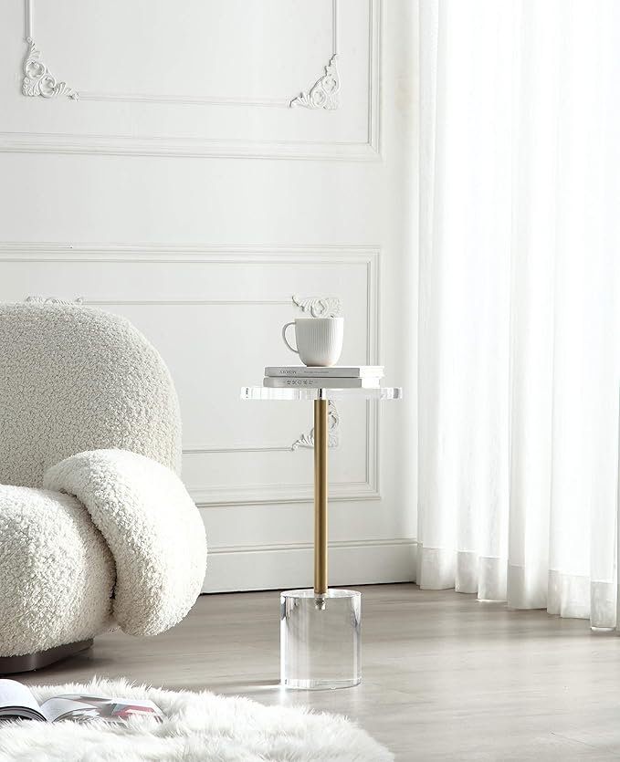 Clear Acrylic End Table, Side Table, Brushed Brass Metal, - Image 5