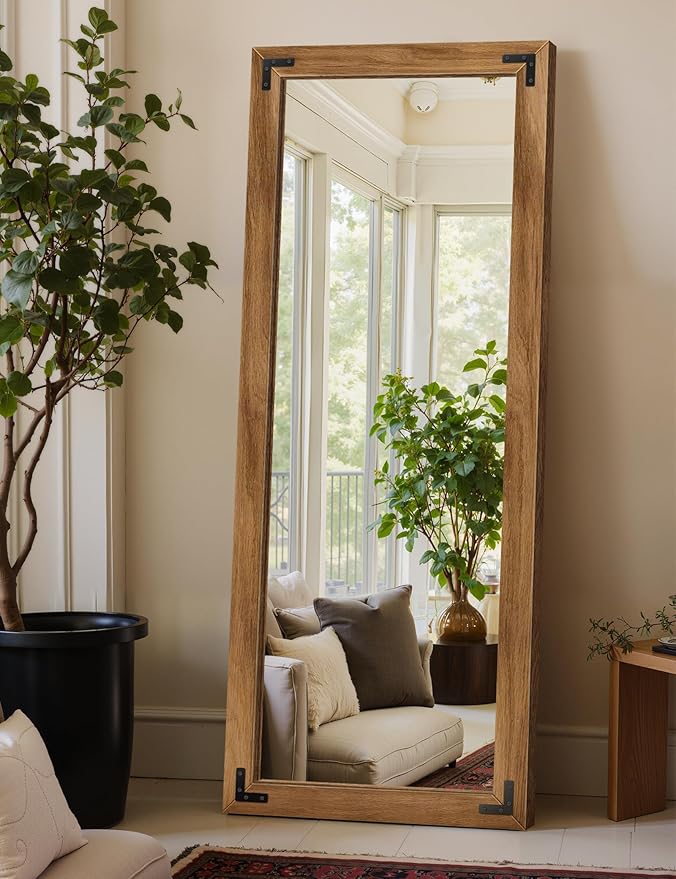 Full Length Mirror with Wooden Frame, Bedroom Decor, Hanging or Leaning by TRAHOME
