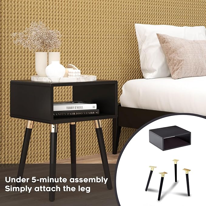 Bme Dinkee Solid Wood Nightstand, Fully Assembled, Without Drawer - Image 3