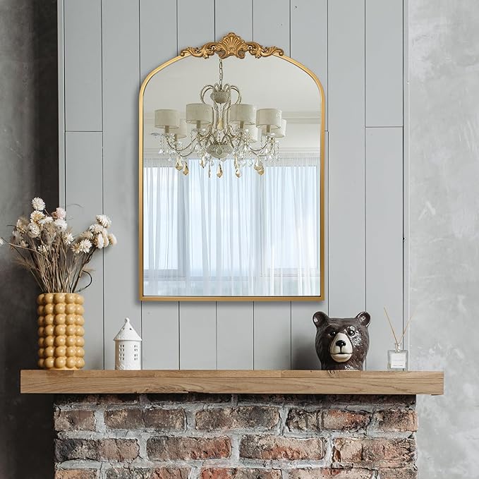 Ruomeng Arched Mirror Traditional Vintage Baroque Inspired Wall Mirror by Ruomeng