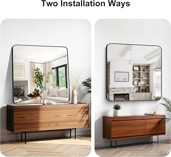 KOCUUY Black Bathroom Mirror 40"x40", Large Square Vanity Mirror - Image 7