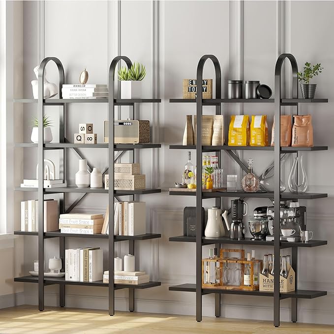 Wide Bookshelf Arched Bookcase, Industrial 5 Tier Open Book Shelves - Image 5